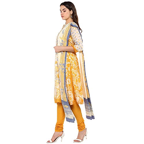 Image of BIBA Women Straight Cotton And Viscose Kurta Narrow Pants Suit Set