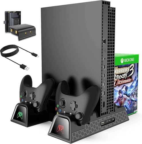 Cooling Stand for Xbox One/One S/One X, CTPOWER Vertical Charging Station with 2 Pack 600mAh Batteries, Games Storage, Dual Controller Charging Station