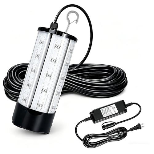 NS Green Underwater Fishing Light 60W 7500LM, 110V AC & 12V DC Dual Power, LED Submersible Night Dock & Boat Light, Waterproof Saltwater Fish Attractor Kit for Crappie, Pond & Kayak