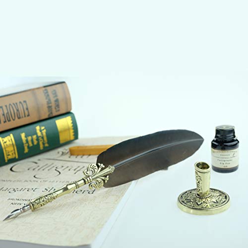 GC Quill Antique Feather Writing Quill Pen Gold Pen Stem Calligraphy Pen Set 100% Quality Guarantee - Thumbnail 7