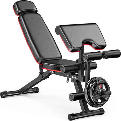 XDDIAS Workout Bench, Weight Bench with Leg Extension and Leg Curl, Preacher Curl Bench with...