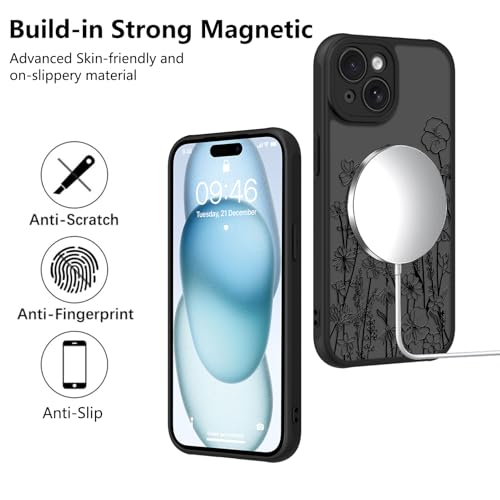 Image of KANGHAR Case for iPhone 15 Florals Pattern | [Compatible with Magsafe] Cute Blooming Flowers Protective Magnetic Case for Girls Women Men