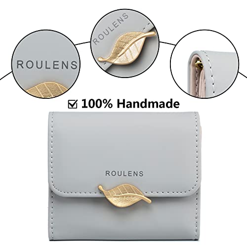 Image of Roulens Wallet for Women RFID Blocking PU Leather Leaf Pendant Card Holder Phone Checkbook Organizer Zipper Coin Purse