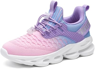HSQ Kids Sneakers - Breathable Lightweight Tennis Shoes for Girls and Boys, Gray Pink, Size 1.5