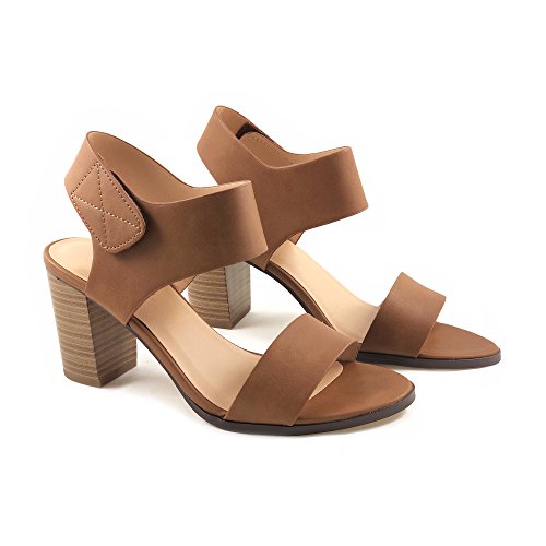 Soda Topshoeave Wait Womens Open Toe Chunky Heel Ankle Strap Shoes Block High Heel Dress Sandals, 8.5, Congnac #TOP2