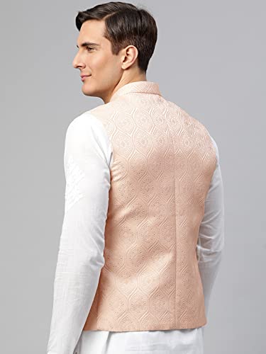 Image of MANQ Men Fawn Woven Jaquard Silk Nehru Jacket