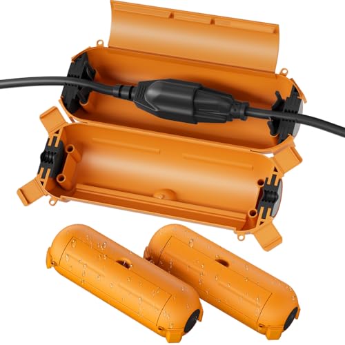 Image of Flemoon 3 Pack Outdoor Extension Cord Waterproof Cover, for Outlet | Small Electrical Connection Box for Straight Plug, Socket, Halloween, Christmas Holiday Decoration String Light, Orange