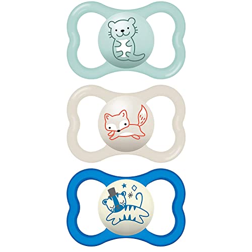 Image of MAM Air Night & Day Baby Pacifier, for Sensitive Skin, Glows in The Dark, 3 Pack, 6-16 Months, Boys, 3 Count (Pack of 1)