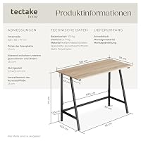 tectake® Schreibtisch klein, Kleiner Tisch 100 x 50 x 77 cm, Computertisch, Gaming Tisch, Desk als Home Office Möbel für Arbeitszimmer, Bürotisch, PC Tisch - Industrial Holz hell, Eiche Sonoma – Ansicht 2
