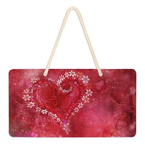 Vdsrup Valentine Love Hearts Hanging Door Sign Plaque Valentine's Day Red Rose Wall Sign with Hanging String Decorative Hanging Sign for Front Porch Home Decor 6x11 inches Cover