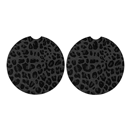 Jndtueit Leopard Spots Auto Insert Coaster, Vivid Cheetah Skin 2.8 Inch Auto Car Cup Holder Coasters Rubber Anti-Slip Drink Car Cup Mat, Black Gray Cute Car Accessories 2 Pack