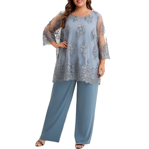 Plus Size Mother of The Bride Pantsuit Outfit Elegant Lace Embroidered 2 Piece Womens Formal Wear for Wedding Guest3