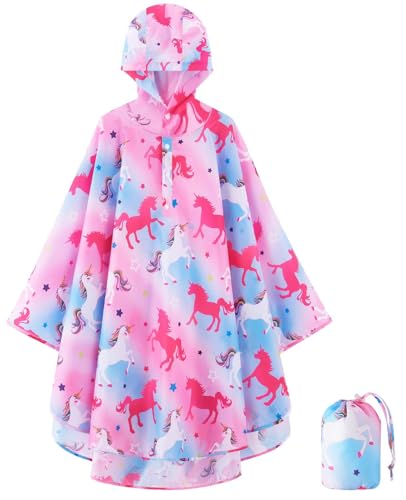 Image of WAWSAM Lightweight Rain Poncho Kids, Ponchos for Kids Waterproof Reusable Hooded, Kids Poncho Rain Jacket