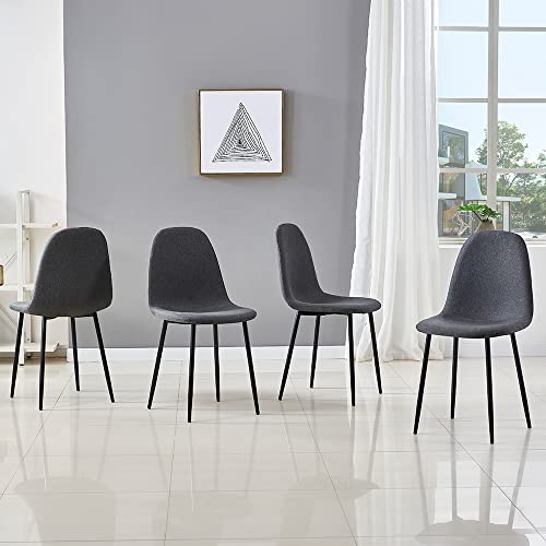 IDS Home Dining Room Chair for Kitchen, Mid Century Modern Accent Armless Side Fabric Chair, Upholstered Cover with Metal Legs Set of 4/6 (Set of 4, Grey)