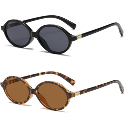 نظارات شمسية كلاسيكية بيضاوية للنساء والرجال، نظارات شمسية كلاسيكية بنمط التسعينيات نظارات شمسية عصرية ملونة للحماية من الاشعة فوق البنفسجية 400 (قطعتان)