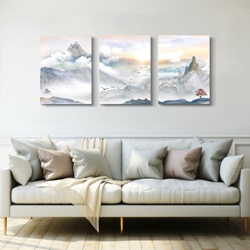 DZRWUBHS Canvas Wall Art For Living Room Wall Decor For Bedroom Bathroom Office Decor Mountain Abstract Paintings Landscape Prints Artwork Modern Framed Home Decorations Ready to Hang 12x16 3 Piece