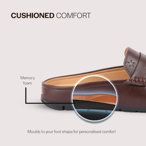 Image of FAUSTO Mens Formal Penny Loafer-Style Back Open Shoes | Casual Embossed Mule Design for Work, Party & Everyday Style | Soft Cushioned Insole