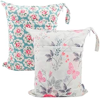ALVABABY 2pcs Cloth Diaper Wet Dry Bags Waterproof Reusable with Two Zippered Pockets Travel Beach Pool Daycare Soiled Baby Items Yoga Gym Bag for Swimsuits or Wet Clothes L5166