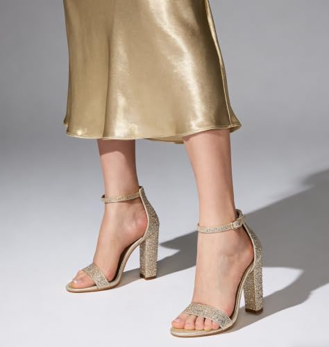 Image of GENSHUO Women's 4-inch Chunky High Heel Sandals with Ankle Strap,Party Wedding Bridal Shoes