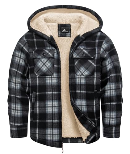 Image of Boys Fleece Jacket with Hood Unisex Child Sherpa Lined Zip Up Warm Coat Hooded Sweatshirt Outerwear