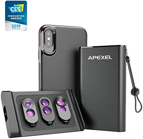 Apexel Phone Lens, 6 in 1 Dual Lens Kit -Fisheye, Telephoto, Wide-Angle, Dual Macro with Magnetic Case for iPhone X/Xs