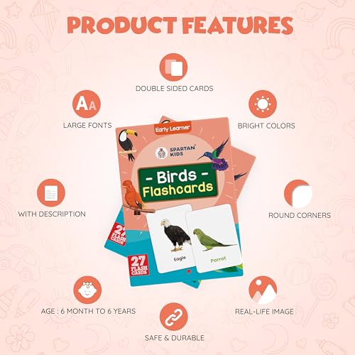 Image of SPARTAN KIDS Bird Flash Cards for Kids | 27 Early Learning Flash Cards Easy & Fun Way of Learning 1 Year to 6 Years Babies