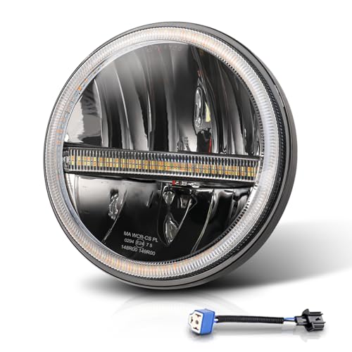 CO LIGHT 1PC 7 Inch Motorcycle LED Headlight Amber Turn Signal White DRL High/Low Beam Compatible with Electra Glide Street Glide Fat Boy Road King Heritage Softail Switchback Headlamp