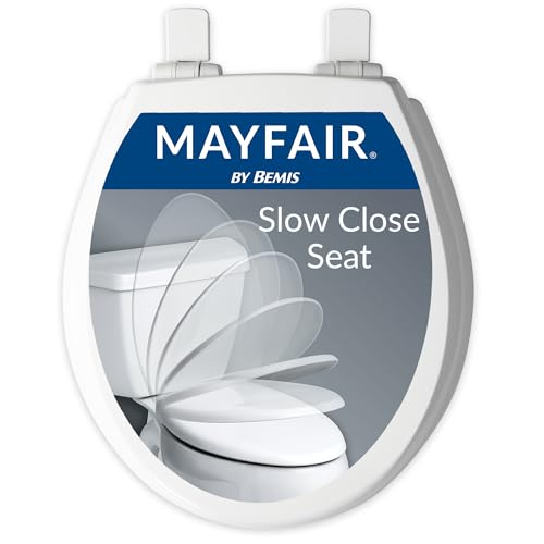 Mayfair Cassel Slow Close Toilet Seat, Easy Clean, Non Slip Premium Wood Seat, Easy Install, Made in USA, Round, White