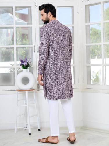 Image of See Designs Men's Full Sleeve Mandarin Collar Men Embroidered Straight Long Kurta - Festive Collection