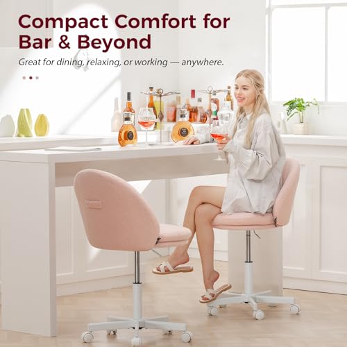 Image of GTPLAYER Velvet Tall Office Chair with Wheels Vanity Chairs with Back, Versatile Height Use: Office to Bar Stools Small Ergonomic Comfy Armlees Computer Desk Chair with Bow Lumbar Pillow for Gift