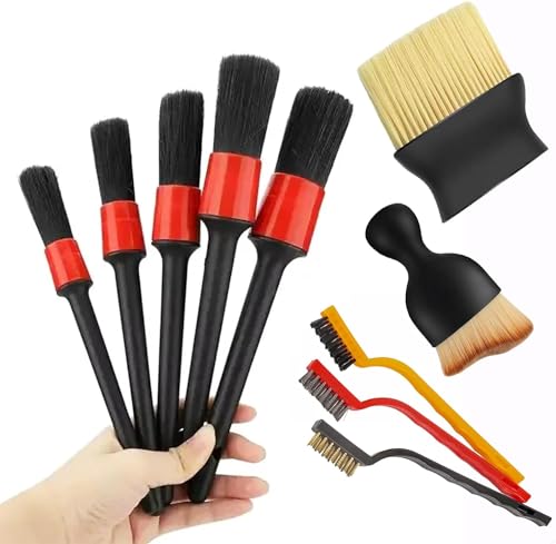 Image of 10pcs Auto Car Detailing Brush Set,Car Interior Cleaning Kit,Including 5pcs Car Detailing Brushes, 3pcs Wire Brush and 2pcs Different Soft Bristle dusting Brush for car Interior