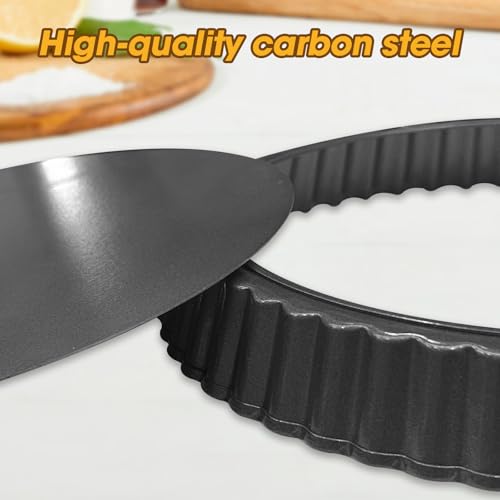 3 Pcs Quiche Pan Set 22cm/8.7inch 10cm/4inch Non-Stick Quiche Dish Tart Tin Carbon Steel Flan Tin with Loose Base Pie Dish Round for Baking Quiches Tartes Cheese Apple Pie - Image 4