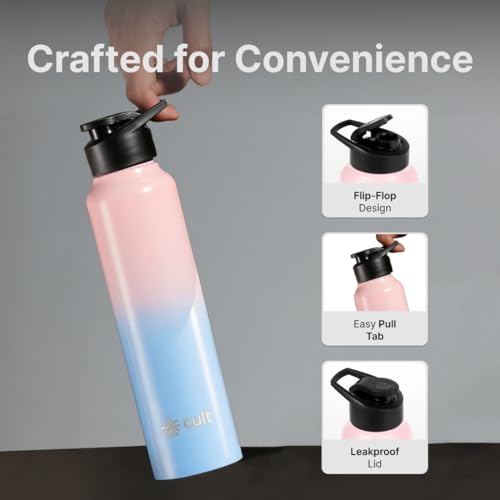 Image of CULT Stainless Steel Water Bottle 1 Litre with Sports Cap - Durable, Leakproof, Rust-Resistant, Easy to Clean, Lightweight & Portable - Ideal for Gym, Office, Travel & Outdoor Pink