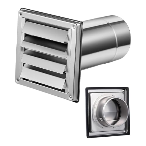 Shurhome Rejilla de ventilación de pared exterior, repuesto de acero inoxidable, cubierta cuadrada, campana de escape, rejilla de pared exterior fácil de usar