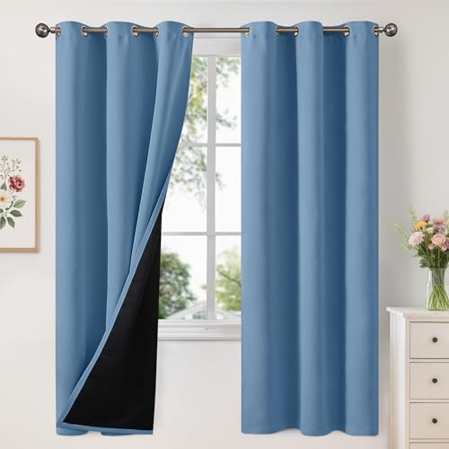 Image of YoungsTex 100% Blackout Curtains 72 Inch Length for Bedroom Window, Thermal Insulated Drapes with Grommet Heat Blocking for Living Room, Denim Blue, 2 Panels, 42 X 72 Inch