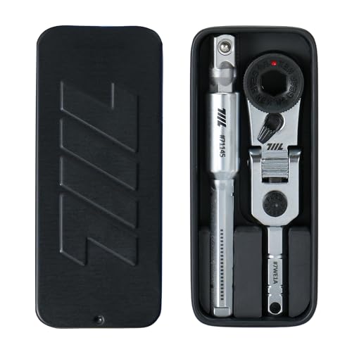 Image of 711L EDC Flex Head Ratchet Wrench with T-Handle, 1 /4 Inch Mini Ratchet Tool with Socket Extension and Keyring Hole for Everyday Carry
