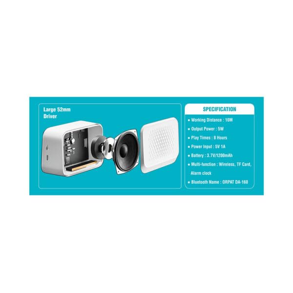 Image of Ajanta Digital Alarm Clock Bluetooth Speaker with LED Display, Bluetooth 5.3, Dual Alarm, TF Card Support, Built-in Mic, Type-C Rechargeable, Auto Time Sync, 8 Hour Playtime (White.)