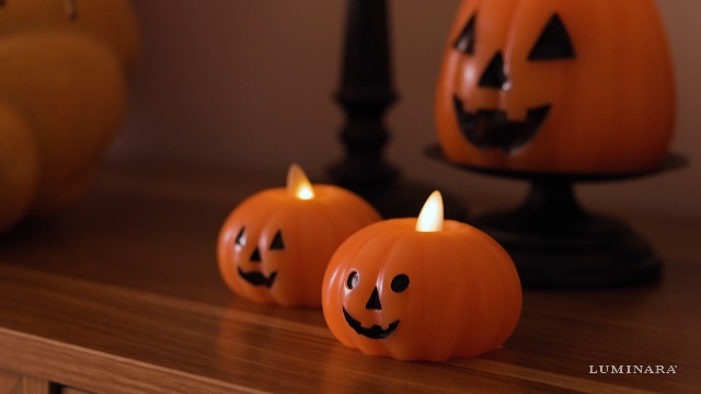 Image of Luminara Stacked Jack-o-Lanterns Pumpkins Figural (Russet Orange) Flameless Candle Real Wax Moving Flame LED Candle (3.1 inch x 6 inch),