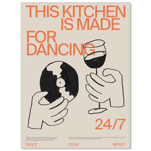 enttgo This Kitchen Is for Dancing Sign Wall Art Cocktail Alcohol Drink Poster Trendy Retro Coffee...