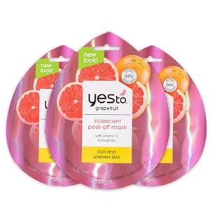 Yes To Grapefruit Iridescent Peel Off Mask with Vitamin C to Refresh Dull Skin, for Men, Women and Teens, No Paraben, 3 Pack.