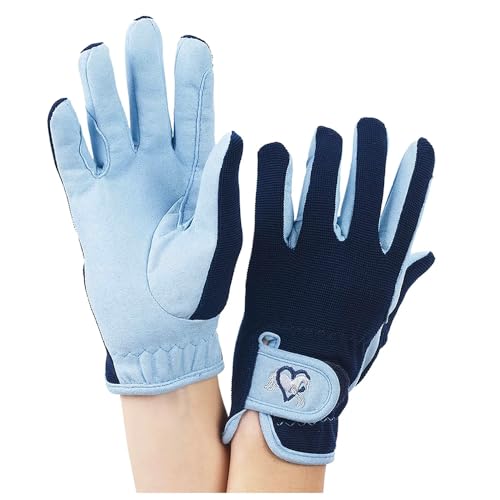 Ovation Child Heart & Horse Gloves,Sky Blue/navy Trim,size B 12-14