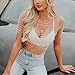 LOFAAC Women Sexy Pearl Rhinestone Beaded Sheer Mesh Crop Tee Shirt Slim Fit Short Sleeve See Through Cover Up Crop Top(M,Apricot)