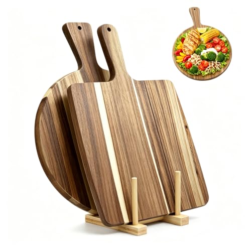 2 Tablas de Cortar Redondas de Madera de Acacia con Soporte miniatura 1