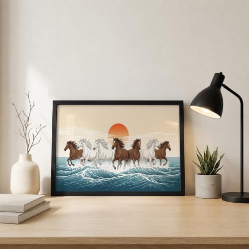 Image of Suneree 7 Horse Vastu Wall Painting (Landscape Collection) (Natural, Design 20, 33L x 25W cm)