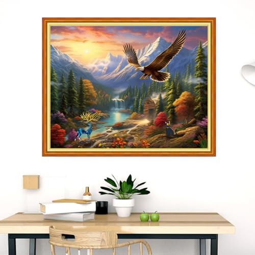 Image of Dimensean Stamped Cross Stitch Kits Full Range of Embroidery Patterns Starter Kits for Beginners Adult DIY Cross Stitches Needlepoint Kits 11CT-Eagle elk 16x20 inch