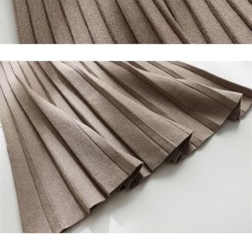 ERFMFKL Women Solid Color Knit Pleated Skirt Elastic High Waist Office Slim Fit A-Line Skirts3