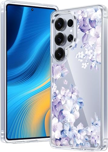 Image of Elzzi Clear Transparent Flower Cover for Samsung S25 Ultra 5g Case Shockproof Floral Design Camera Protection Shockproof PC+TPU Transparent Flower Cover for Girls & Women 2025 6.9 inch (Blue)