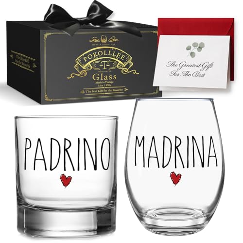 Padrinos Madrina Proposal Wine Glass Set for Couples, Godparents -