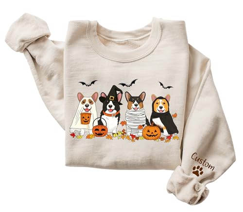 NAZENTI Personalized Halloween Dog Sweatshirt, Ghost Dogs Sweatshirts, Custom Cute Fall Shirts Gifts for Women, Pets Mom