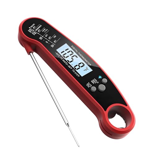 Ausenzup Food Thermometer, Instant Read Waterproof Electrical Meat Thermometer Probe, Folding Design for Quick Temperature Measurement, Perfect for Grilling, Cooking, Baking, and Candy Making(Red)